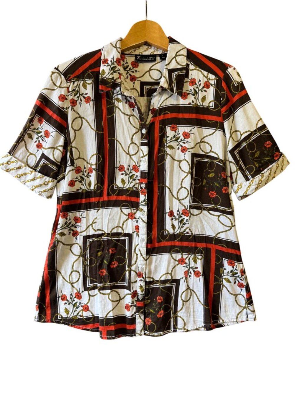 7th Avenue Womens Button-Up Floral & Geometric Shirt Large